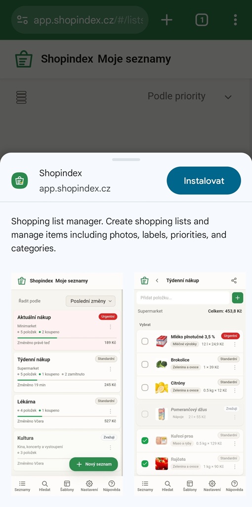 Shopindex – instalacja aplikacji lub dodanie do ekranu urządzenia